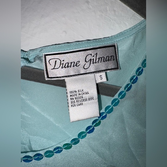 Diane Gilman 100% Silk Aqua Tank with Sequins size Small - Picture 2 of 4